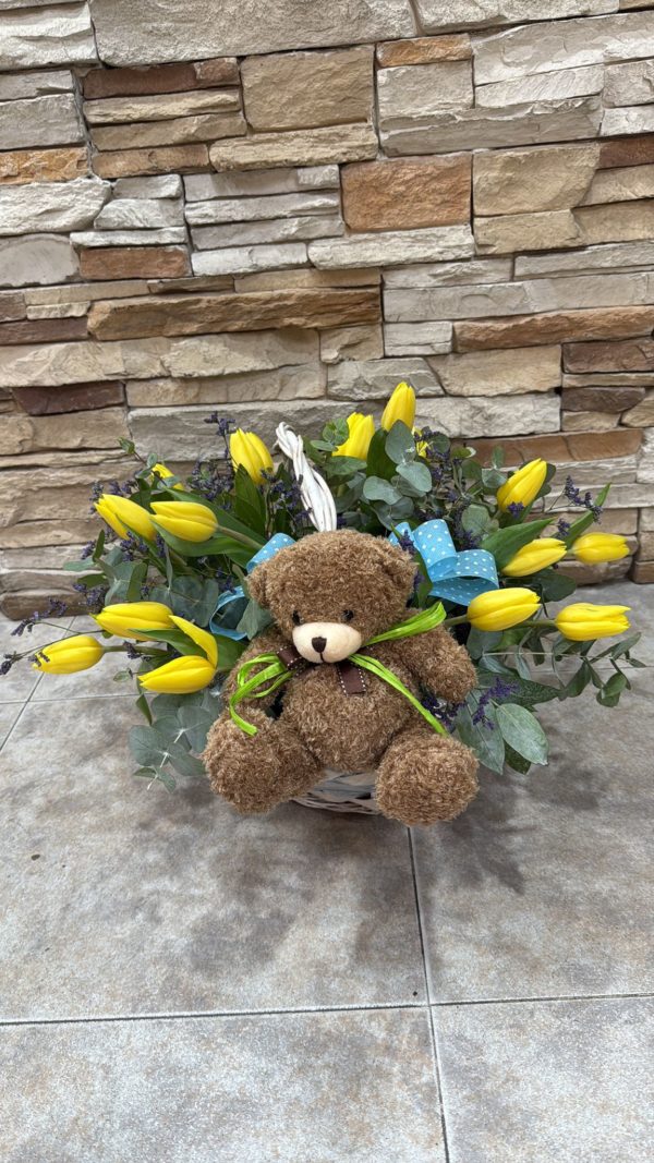 Cesta Tulipan con peluche